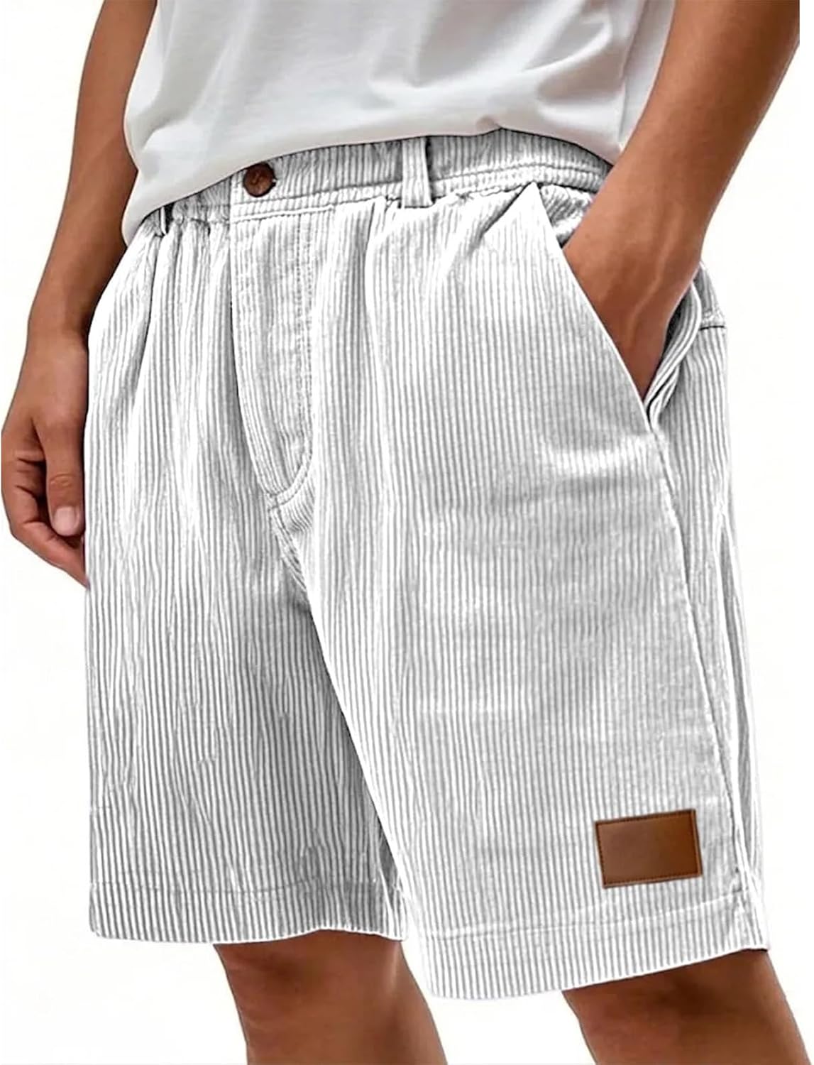 Ymosrh Men's Casual Shorts Lightweight Corduroy Elastic Waist Drawstring Summer Athletic Workout Beach Shorts S-2XL