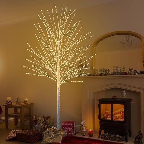 Miniatura 8 de Árbol de abedul iluminado de 6 pies con 880 luces LED de color blanco cálido, 8 funciones, árbol de Navidad de imitación de luz remota para
