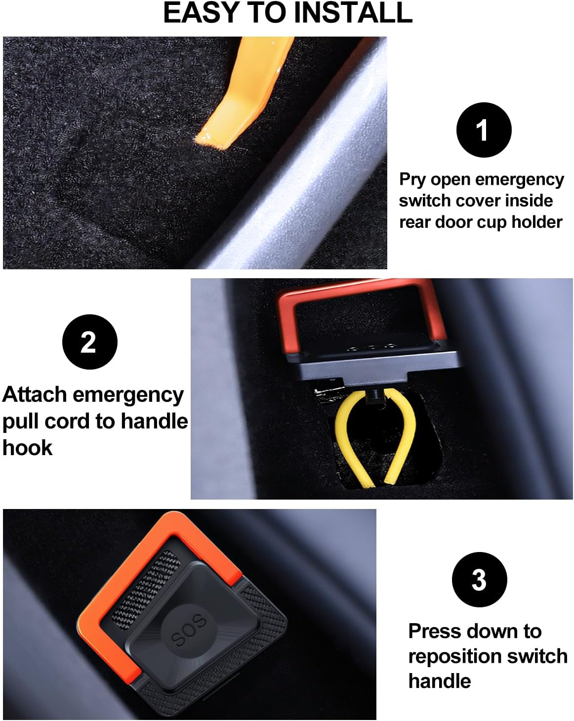for Tesla 2PCS Emergency Escape Handle Model Y Juniper Accessories 2025-2026 Emergency ABS Rear Door Release Strap Model Y Purely Mechanical Pull-Handle Escape Handle Tool Release Pull Rope