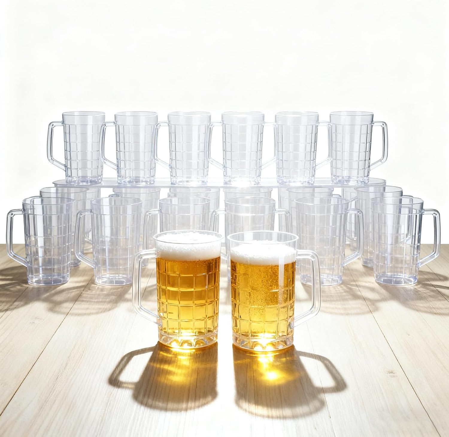 40 Pack Plastic Beer Mugs with Handles, 16 oz Clear Reusable Beer Steins Bulk for Party Bar Oktoberfest BBQ, Shatterproof Drinking Cups for Soda Juice Water