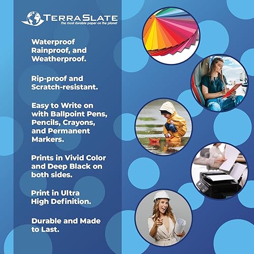 Miniatura 2 de TerraSlate Papel para impresora láser impermeable, 5 MIL 8.5 "x 14", blanco, 250 hojas I papel de impresión a prueba de lluviaclima y rasgaduras
