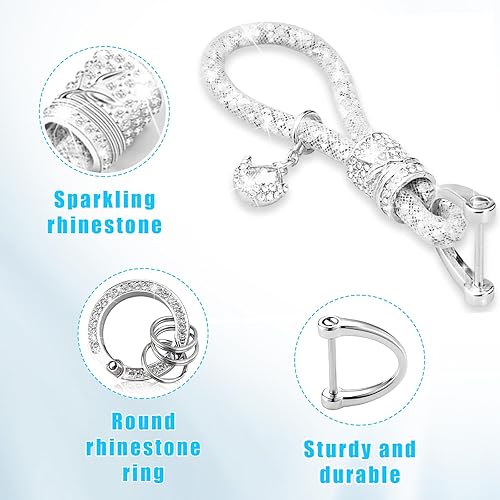 Miniatura 3 de Llavero de cristal brillante para mujeres y niñas, llavero de automóvil con purpurina, accesorios universales de B-ling (blanco)