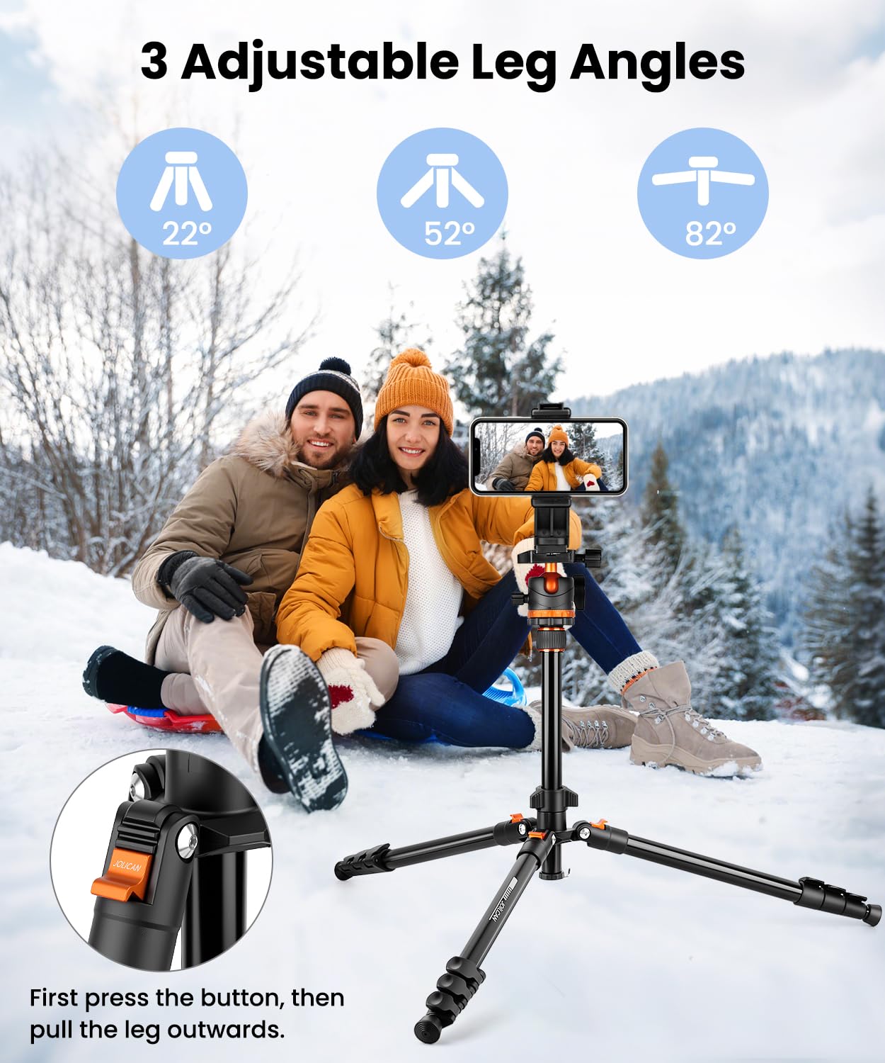 JOILCAN Treppiede Fotocamera di Alluminio, Treppiede da Viaggio Compatto 168cm per Canon Nikon Sony Videocamera DSLR, Treppiedi Smartphone per iPhone, Testa Sferica 360°, Carico Max 8KG