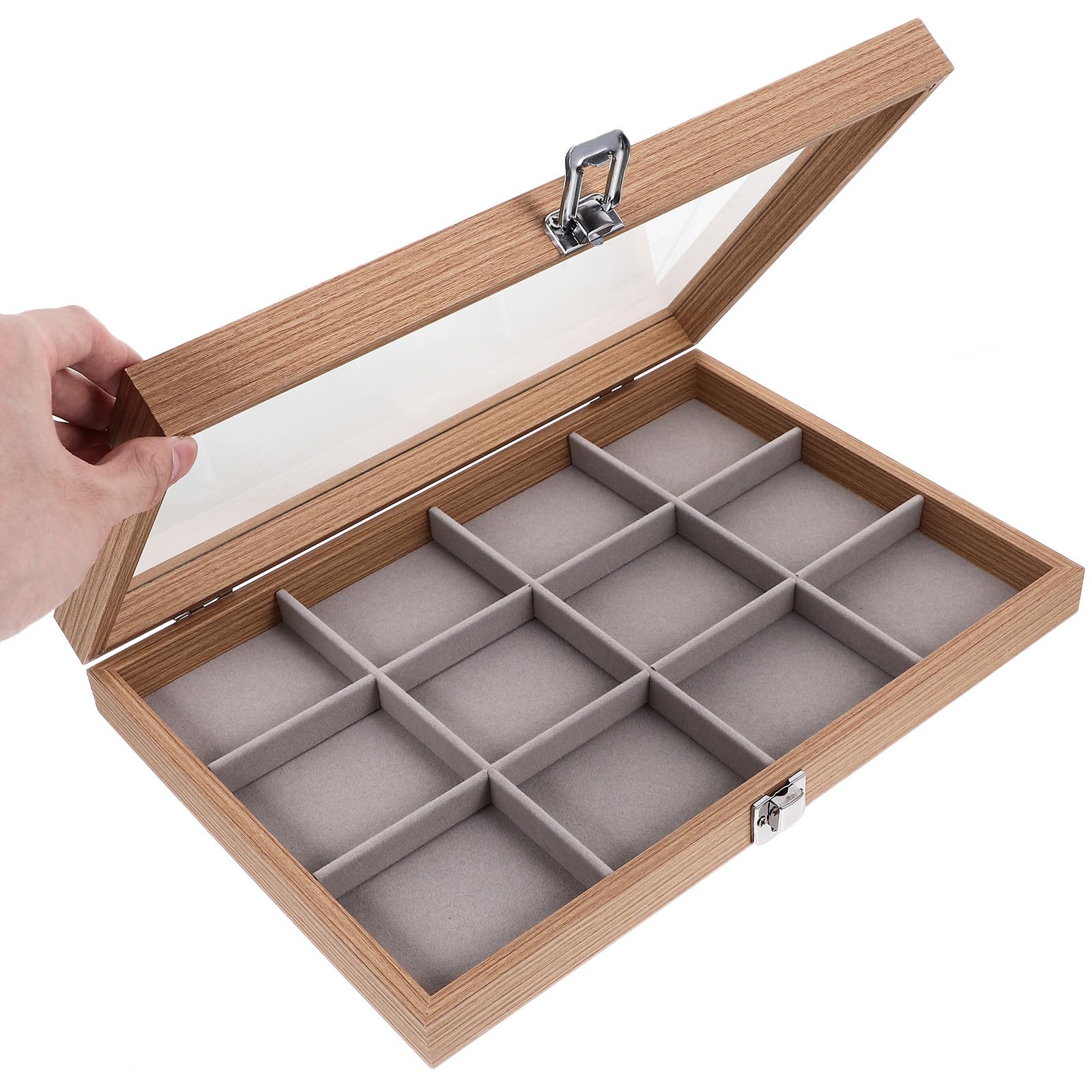 ifundom Joyero de Madera con Tapa Transparente y 12 Compartimentos para