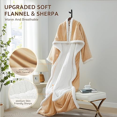 Miniatura 5 de PLOATH Manta térmica eléctrica portátil, manta térmica con 10 niveles de calefacción, manta térmica con capucha con bolsillos para los pies y