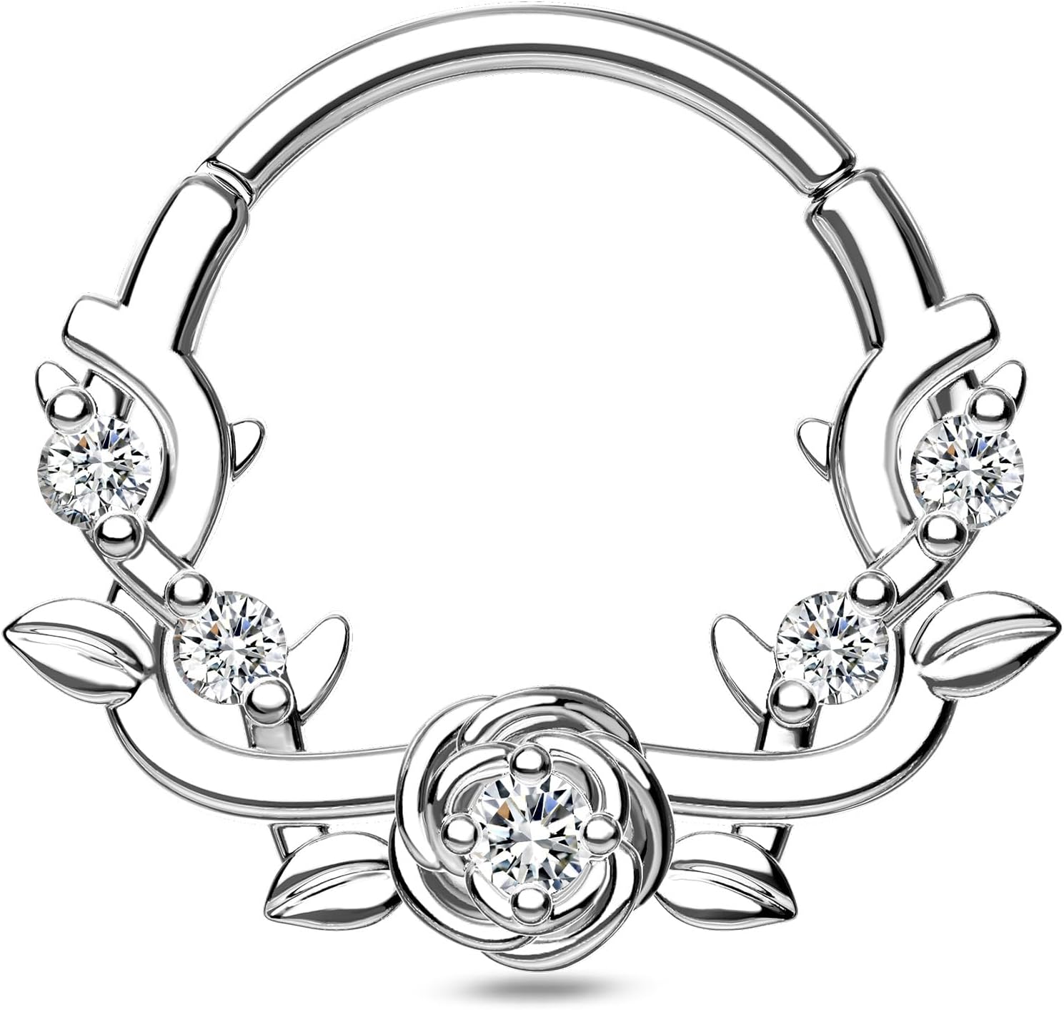 CM Crareesi Mania Rose Septum Ring, 16G Surgical Steel Septum Piercing Jewelry, Daith Helix Cartilage Earrings Hoop for Women, Gold Flower Septum Rings