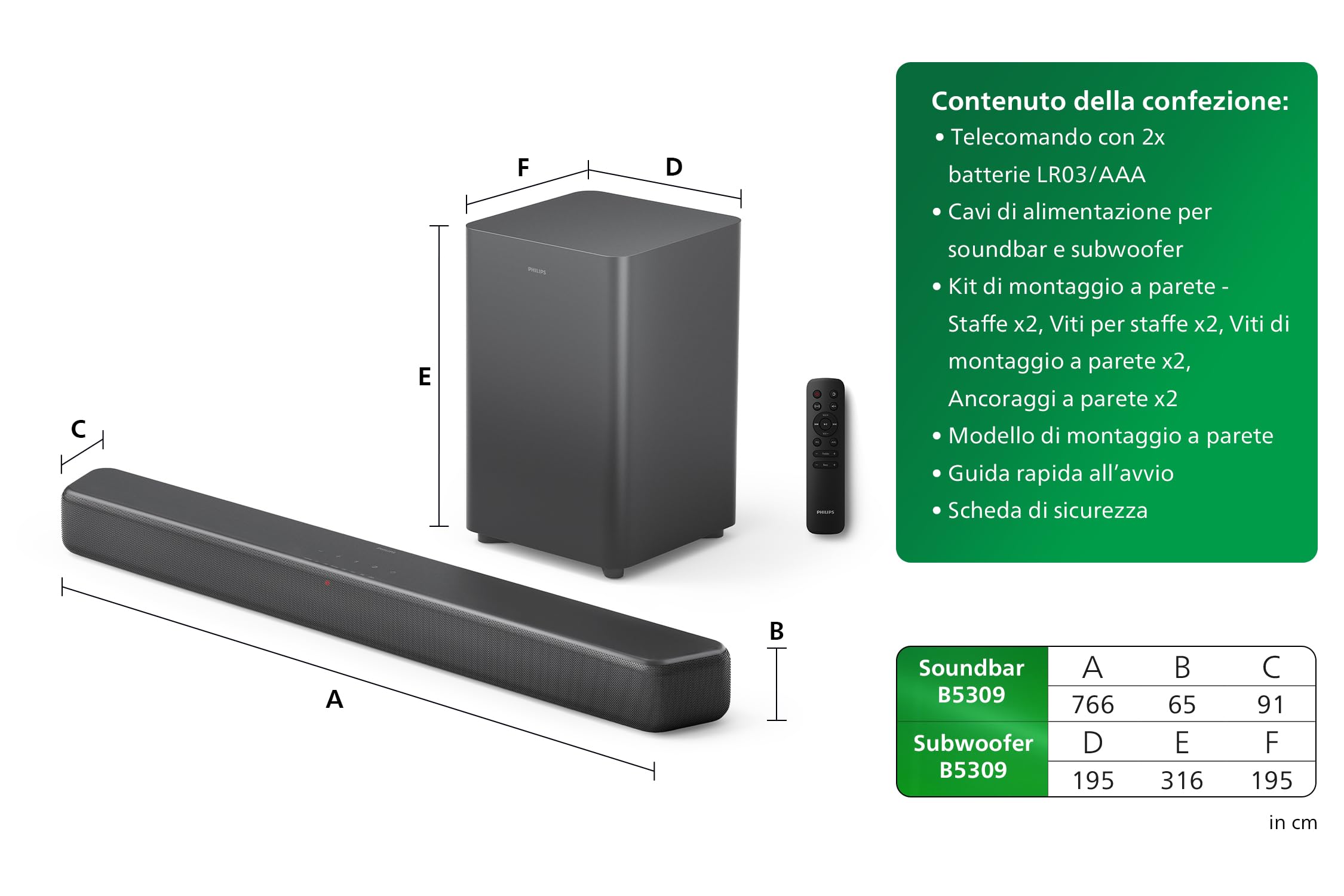 Philips TAB5309 Soundbar 2.1 con subwoofer wireless - 2.1 canali 240W, DTS Virtual X, Bluetooth 5.4, HDMI ARC, Connessione ottica e connettività USB - Grigio Scuro