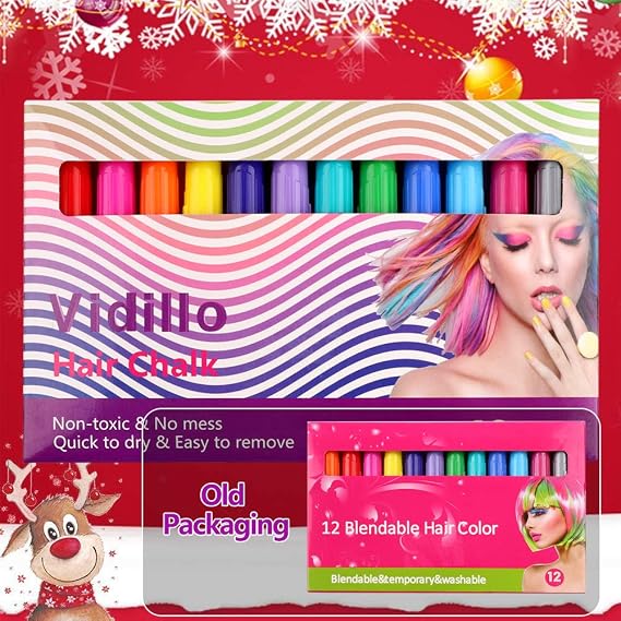Hair Chalk Color Set for Girls Gifts,12 Vibrant Temporary Hair Colors | Temporary Non-Toxic Portable Washable Hair Chalk Pens For Christmas Halloween Birthday Party and Cosplay DIY Present