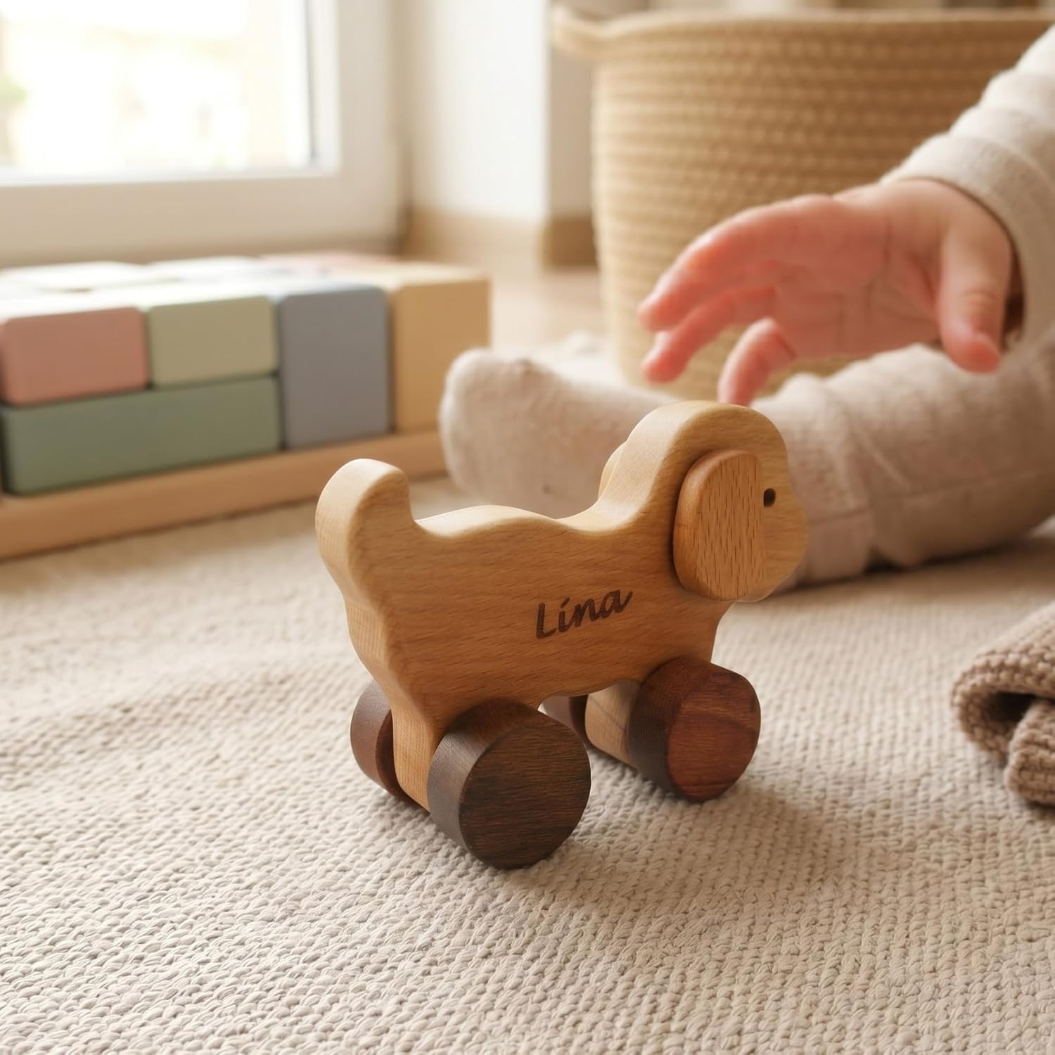 Wooden Toy Puppy Car - Personalised Toys Baby Push Car - Wooden Dog Toys - Wood Toy Dog On Wheels for Infant Boys - Pull Puppy Toy for Toddler - Push Car for Baby - Handmade Infant Toys Dog