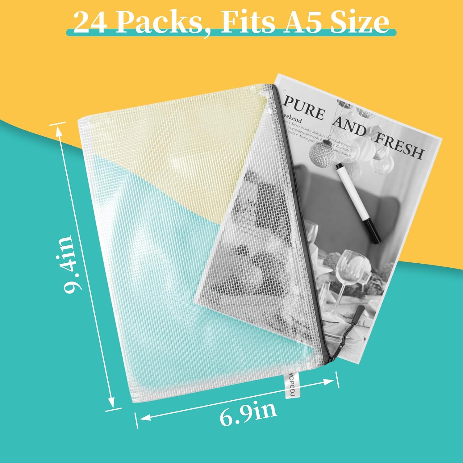 A5 Mesh Zipper Pouch, 24 Pack 9.4" x 6.9" Plastic Zipper Pouches for Organizing, Multipurpose Waterproof Zipper Bags for Travel Office Home Storage, Black image 2