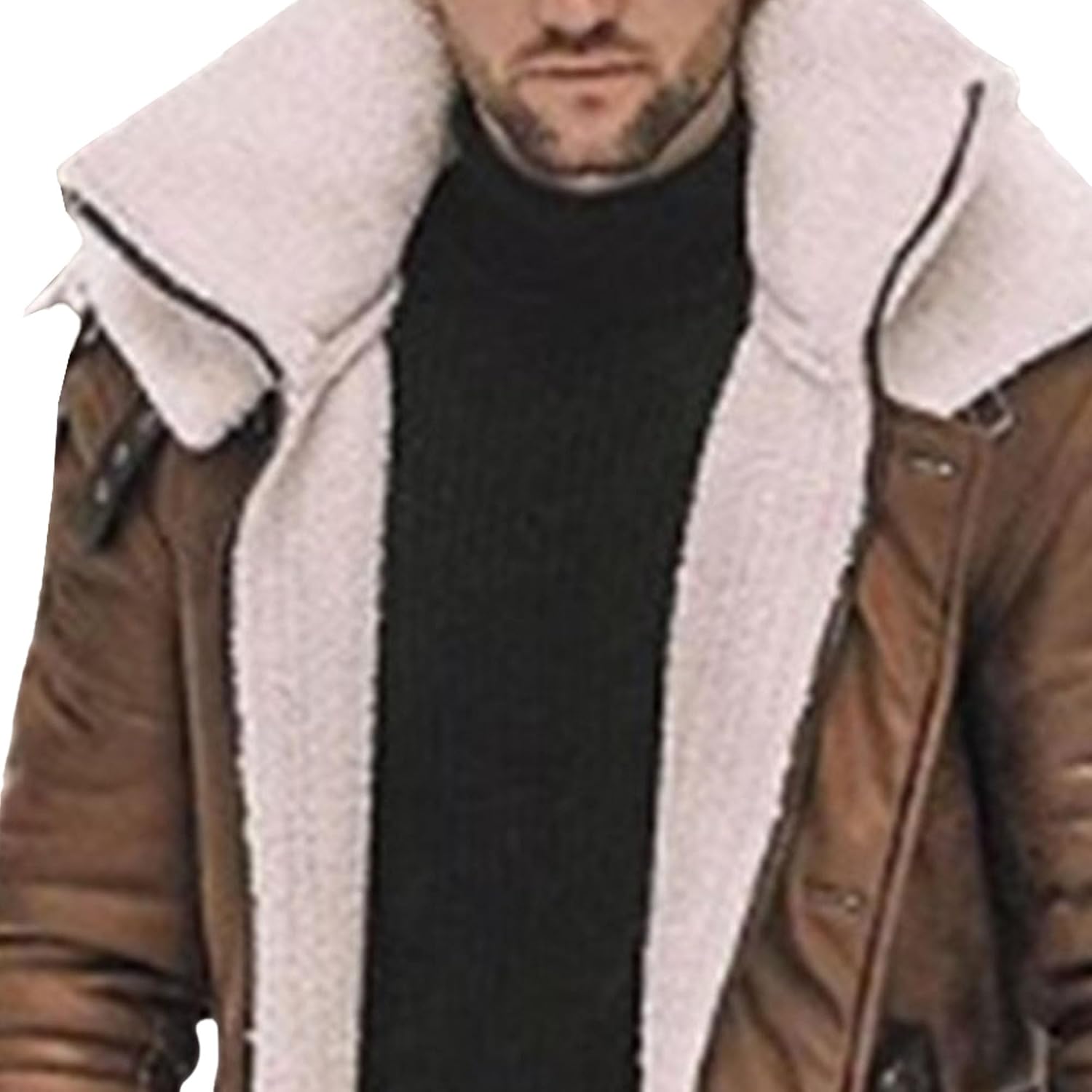 Mens Casual Sherpa Fleece Lined Jackets Winter Warm Fur Collar Long Trench Coats Wool Blend Outwears With Pockets
