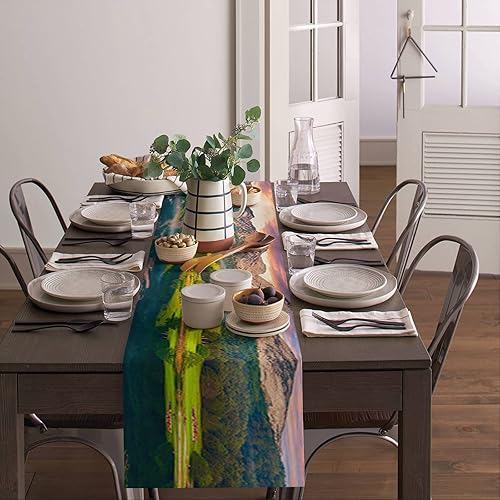 Miniatura 4 de Table Runner 13x72 Inch Long Table Runners for Dining Room, Natural Landscape Scenery Dreamy Sundown Sunset Lake Table Runners Kitchen Dining Table
