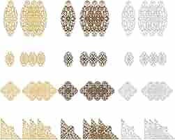 SUNNYCLUE 1 Boîte De 84 Breloques En Filigrane En Filigrane Doré, Breloques En Forme De Fleur, Connecteurs De Fleurs, Breloque De Lustre Creux, Embellissements En Filigrane En Métal Pour La Fabricatio