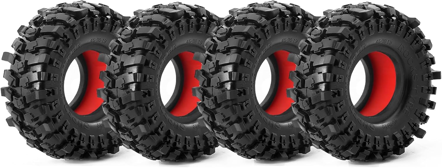 118mm 1.9 inch RC Crawler Tires and 4 Pcs Weighted Silicone liner For most 1/10 Crawler car TRX-4 Axial SCX10 90046 SCX10 III VS4-10 Tamiya CC01 D90 D110%t055 (Red)