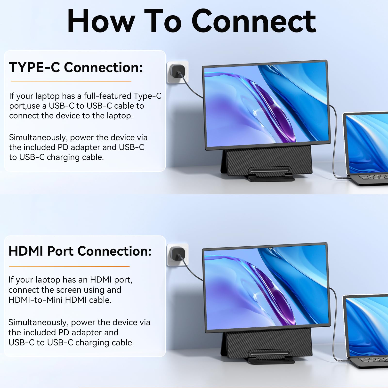 Nuovo Monitor Portatile, 24" 1080P FHD 100Hz Monitor Gaming, Schermo Portatile IPS Wide View, Monitor Ultrawide per Laptop, Desktop, MacBook, PS4 / 5 con Kickstand VESA Compatibile