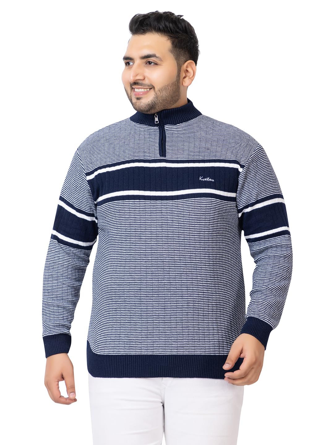 Plus Size Men High Neck Zip Full Sleeve Woolen Winter Sweater-image-33