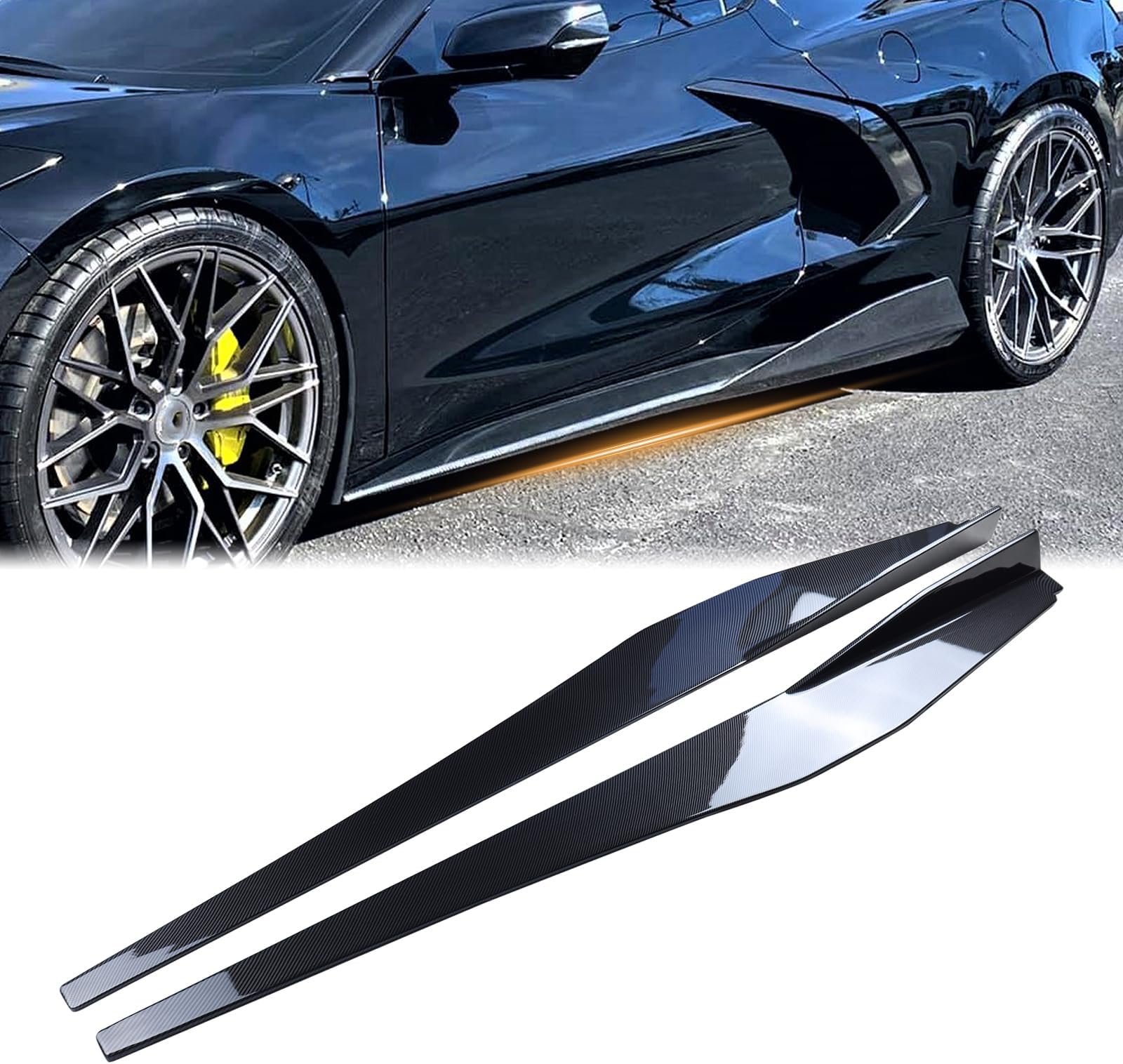 Side Skirts Fit for 2020-2025 Chevy Corvette C8 Stingray & Z51 Side Skirt Extension Lip Panels Splitter Spoiler Diffuser Wing Body Kit Air Dam Corvette C8 Accessories (Glossy Carbon Fiber)