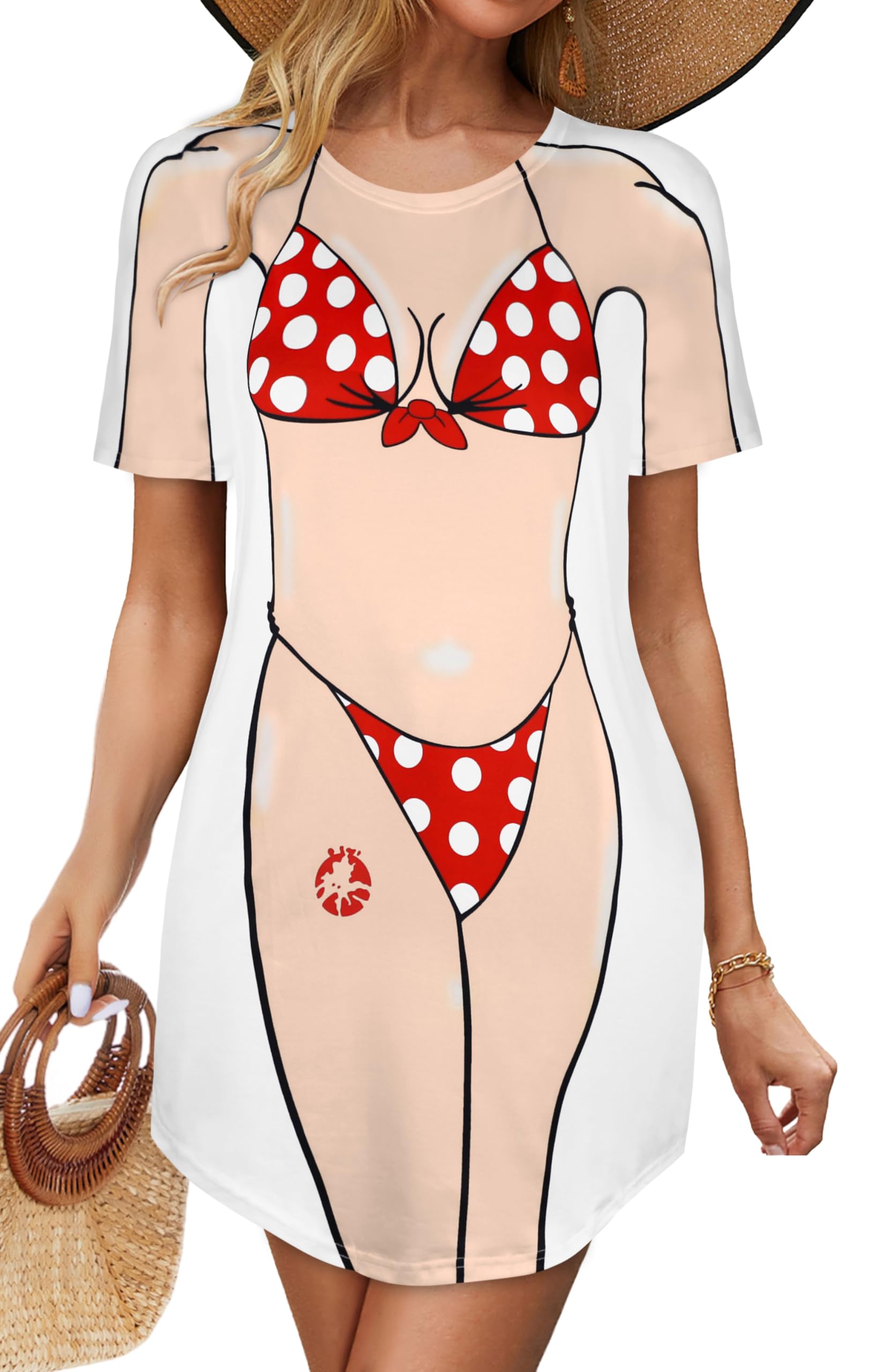 Beach Cover Ups for Women Summer Bikini Shirt Dress Short Sleeve Funny Swimwear