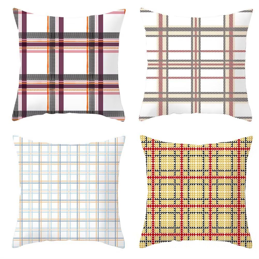 Raya de Rejilla Blanca Fundas de Cojines 70x70cm,Juego de 4 Fundas de Cojines,Impermeable Lino Doble Cara Cuadradas Decorativos Cojines para al Aire Libre Sala de Estar Sofá Decoración