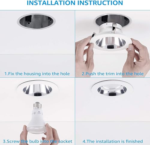 Miniatura 7 de TORCHSTAR Moldura de luz empotrable clásica de 4 pulgadas más brillante, deflector de escalón de metal, carcasa de remodelación HaloJuno, ajuste de