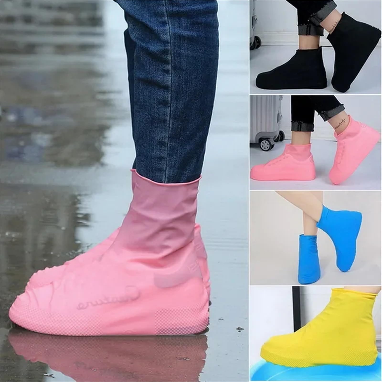 2pcs Waterproof Shoe Covers Silicone Anti-Slip For Outdoor Rainy Day Reusable Cover Per Viaggi Temporali