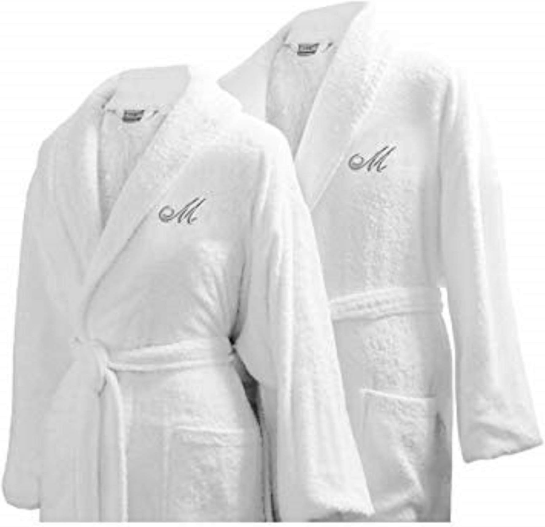 Couple's Terry Cloth Bathrobe Egyptian Cotton Unisex (White, 2 Robes - Personalize NOW!)