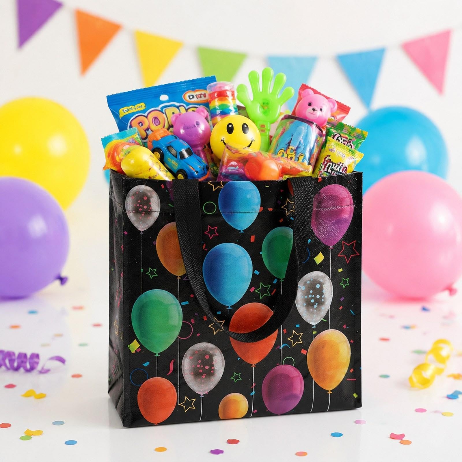 Lot de 36 Sacs Cadeaux recyclés avec poignées, réutilisables, en Tissu Non tissé, Parfaits pour Les fêtes Scolaires et Les Anniversaires, A