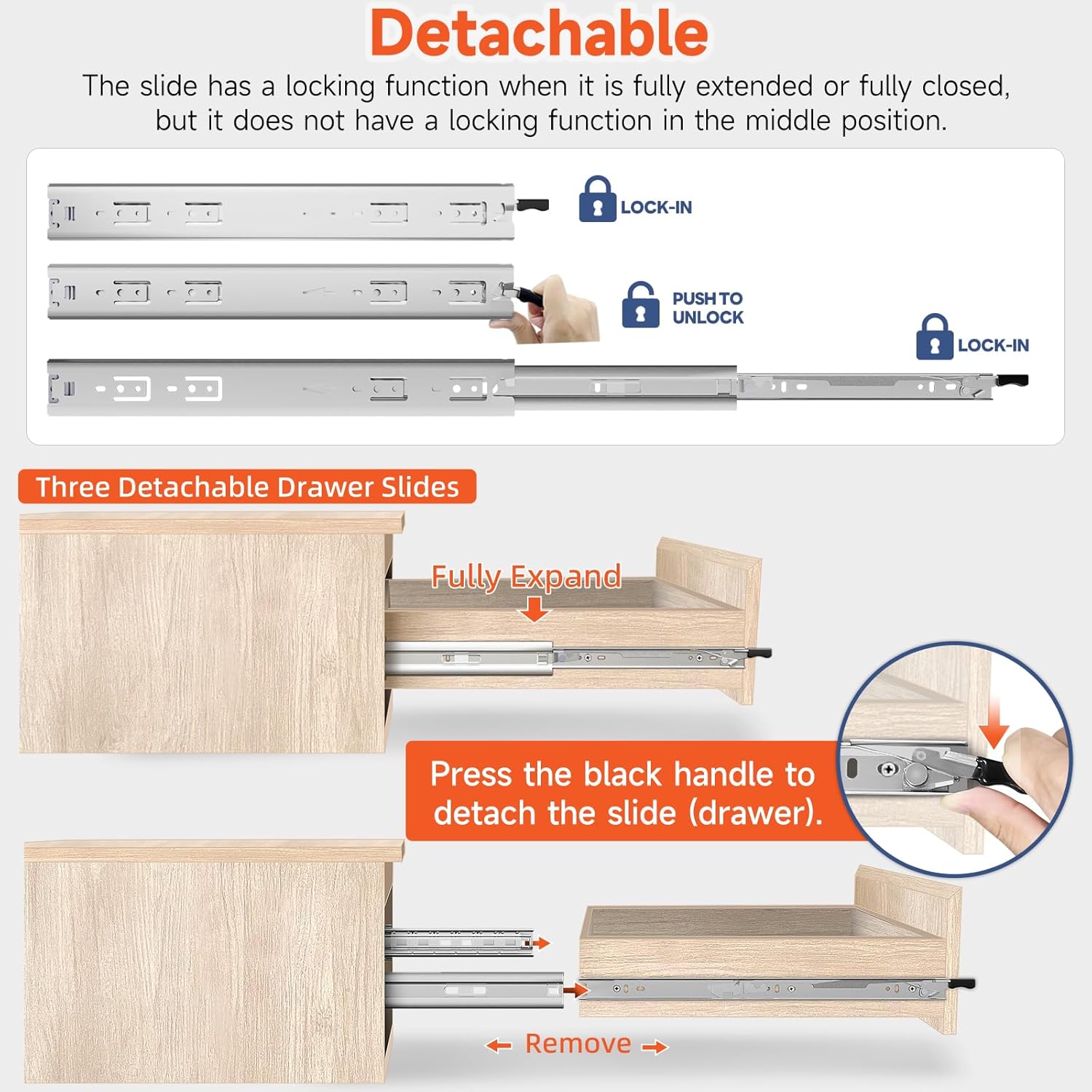 ToBeGreat 1 Pair Heavy Duty Drawer Slides with Lock 24 Inch 150 lb Load Capacity Side Mount Full Extension Ball Bearing Replacement Cabinet Locking Rail Tool Box Runner