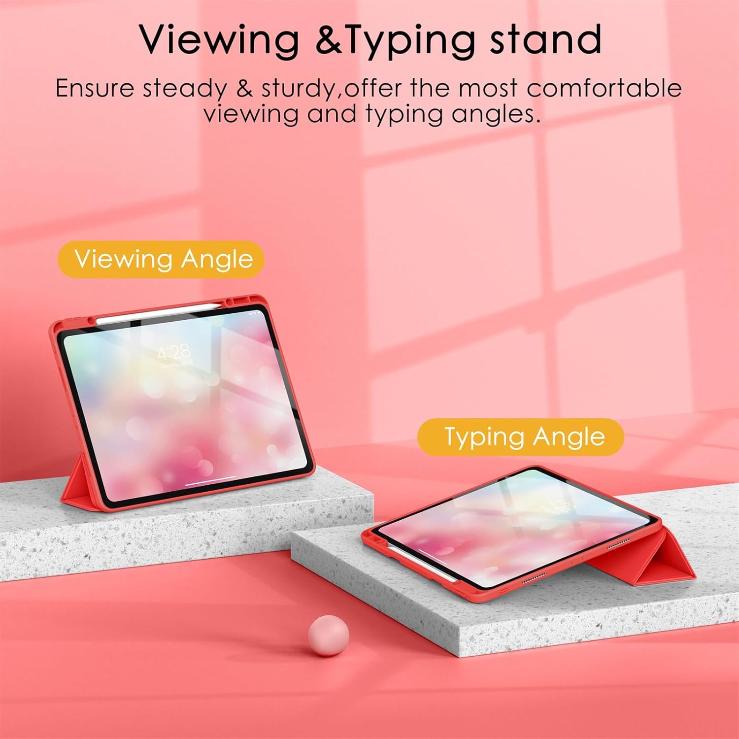 Soke Case for iPad Pro 12.9 Inch (6th/5th/4th/3rd Generation, 2022/2021/2020/2018) - Pencil Holder + Auto Sleep/Wake + Camera Protection, Transparent Shockproof Back Cover, Burgundy Red