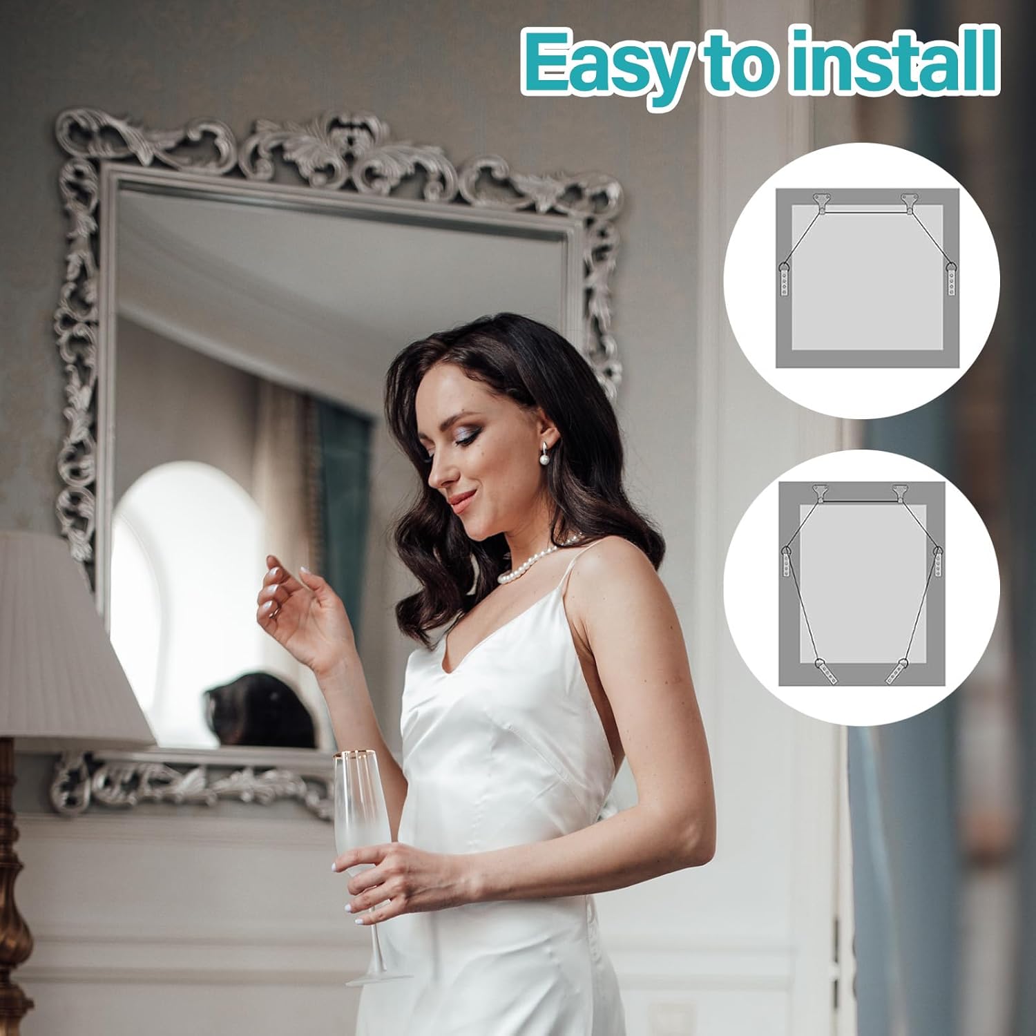 Thinp 6 Pcs D Ring for Mirror Hanging with Screws, 4 Holes Heavy Duty Picture Hangers Picture Frame Hooks Mirror Mounting Hardware for Hanging Pictures Frames, Paintings, Mirrors, Clock and Wall Decor