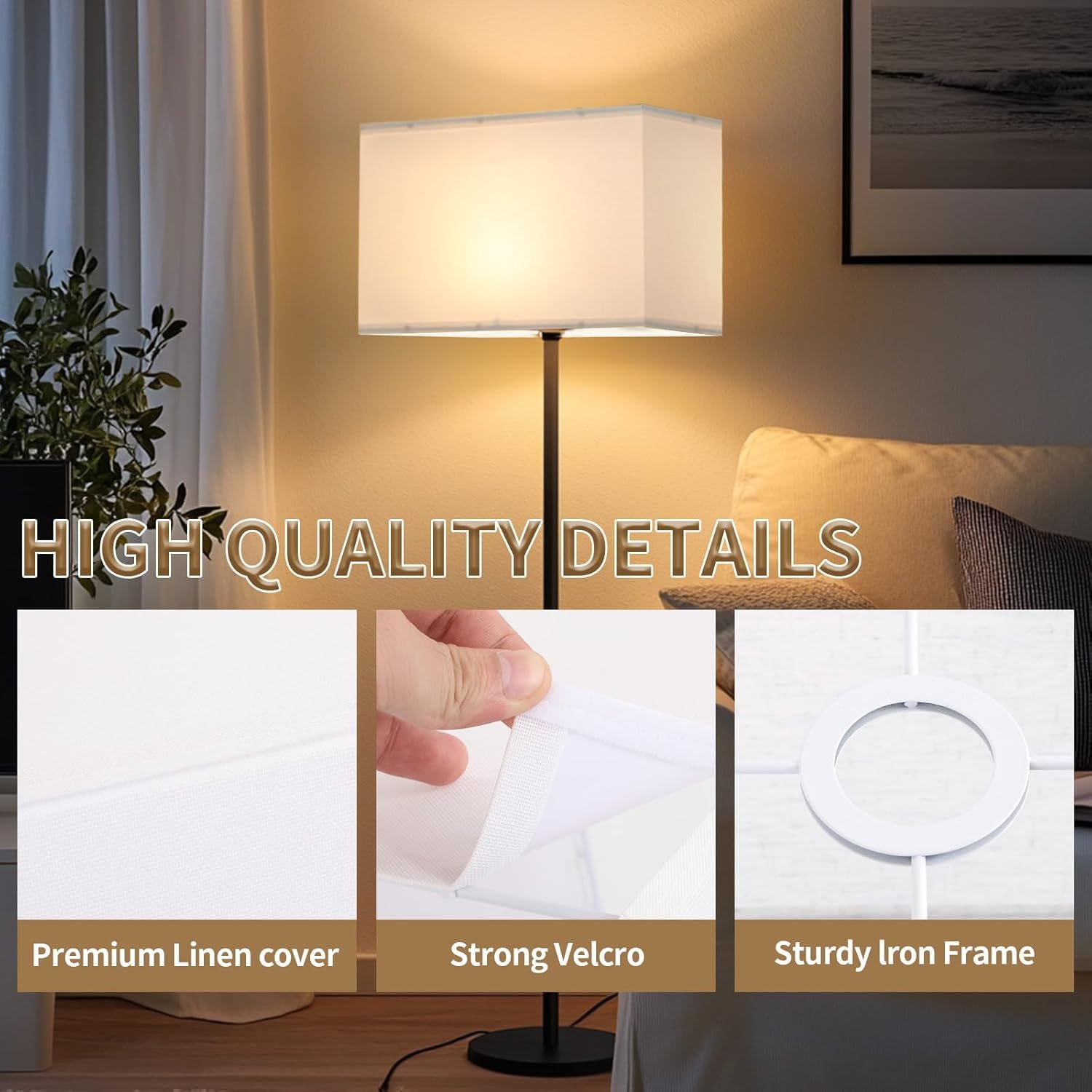 Lamp Shades Set of 2, 16"x8"x10" Large White Fabric Lamp Shades for Table Lamps & Floor Lamps, Modern Rectangle Lampshade Replacement Fits E26/E12/Spider Harp Holders, Easy Assembly