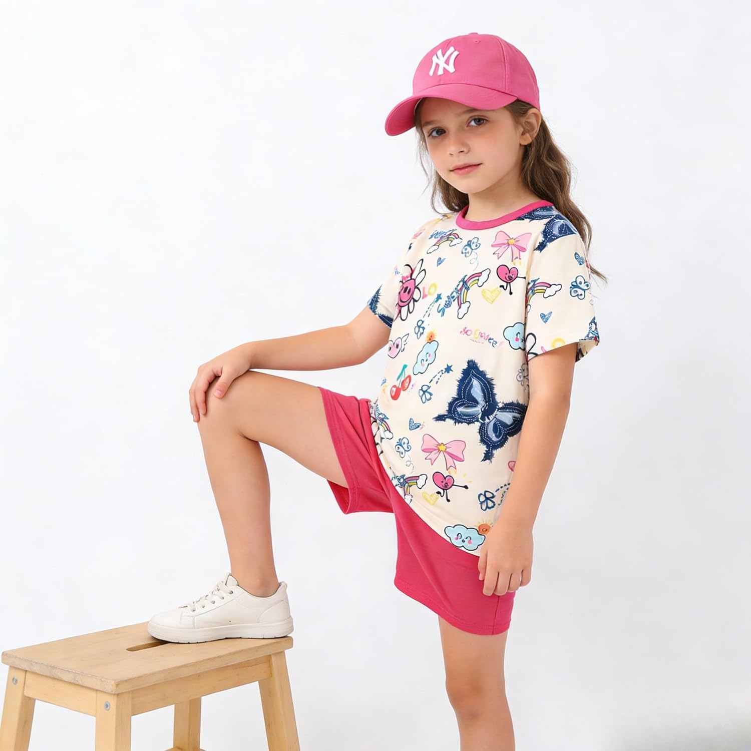 Tween Girl Multi-element Printed T-Shirt Casual Shorts 2PC Summer Outfit Set - Image 6