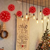 Vista 5 de Esfera iluminada de Navidad de 5.5 pulgadas para colgar al aire libre, esfera de 50 LED, esfera de luz de estrella roja para árbol, porche, cenador