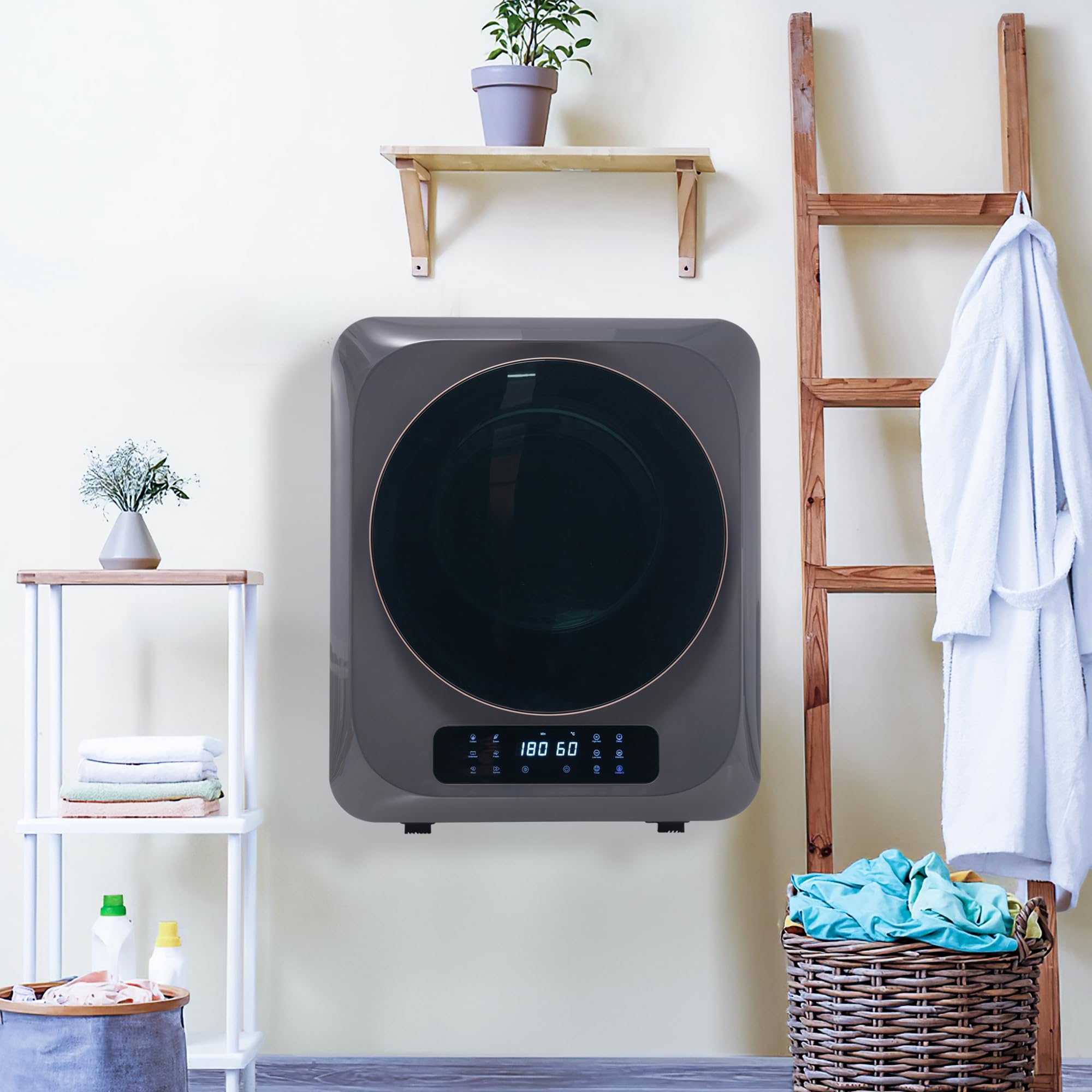 DRIXNO Ablufttrockner Trockner Mini Wäschetrockner Dryer Machine, 850w/2,5kg/Schwarz/48x40x58cm, Überhitzungsschutz, wandmontierbar [Energieklasse C]