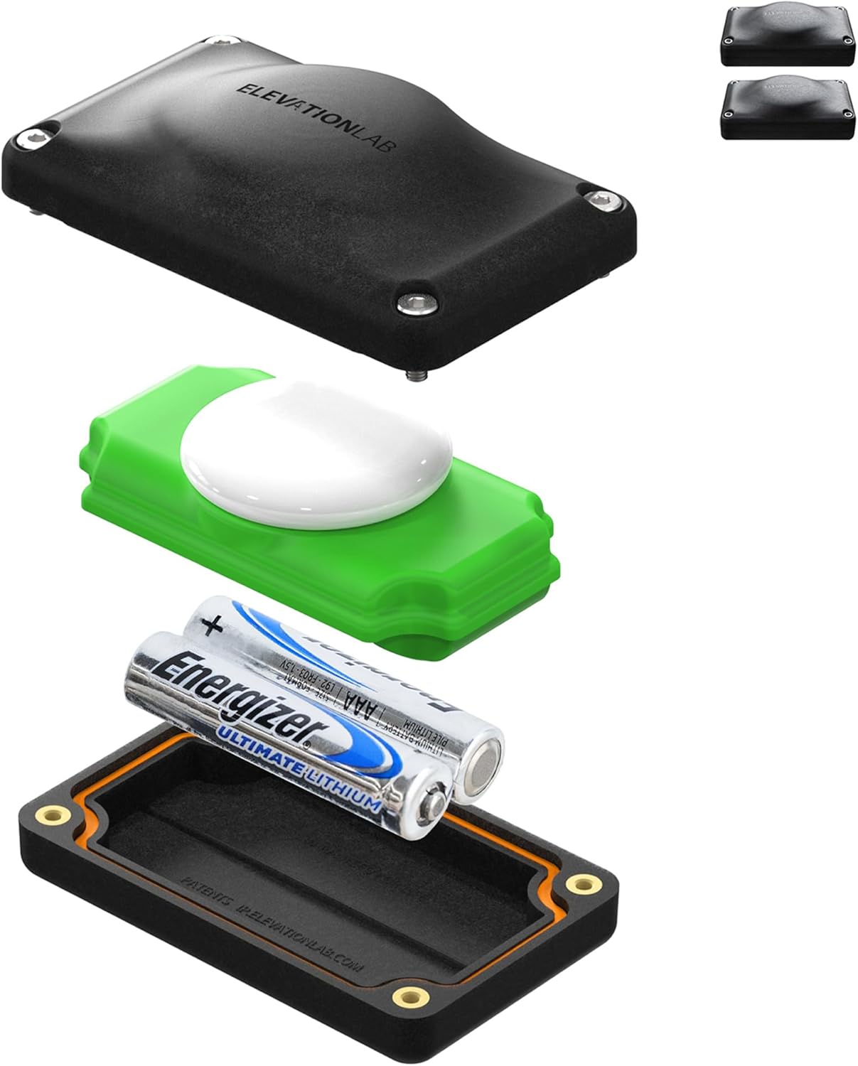 Elevation Lab AirTag 5-Year Compact Extended Battery Case - Uses AAA Batteries - 5X More Capacity Than CR2032 TimeCapsule | Waterproof, CR 2032 Battery Replacement (2-Pack)