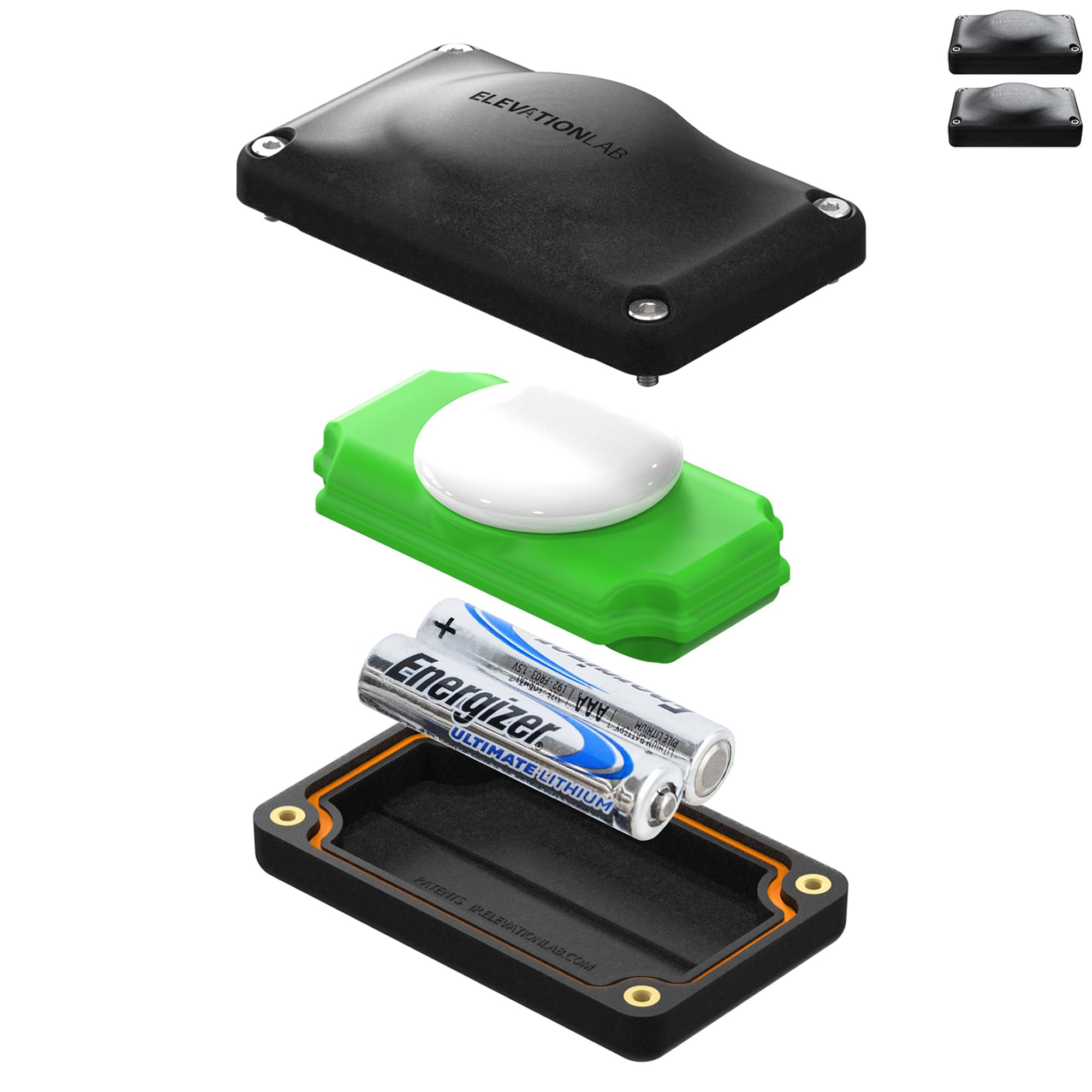 Elevation Lab AirTag 5-Year Compact Extended Battery Case - Uses AAA Batteries - 5X More Capacity Than CR2032 TimeCapsule | Waterproof, CR 2032
