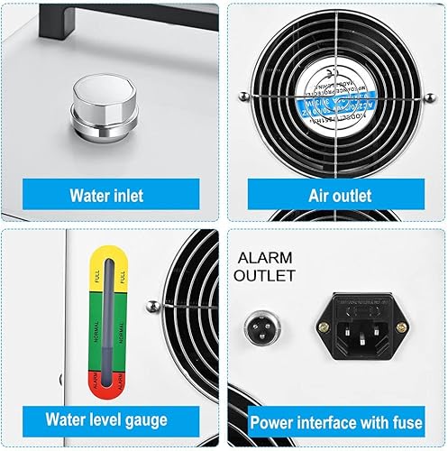 Miniatura 6 de Monport Enfriador de agua industrial 6L CW-5200 0.9hp 2.6Galmin Sistema de refrigeración por agua para 50W-150W CO2 Grabador láser y máquina de corte