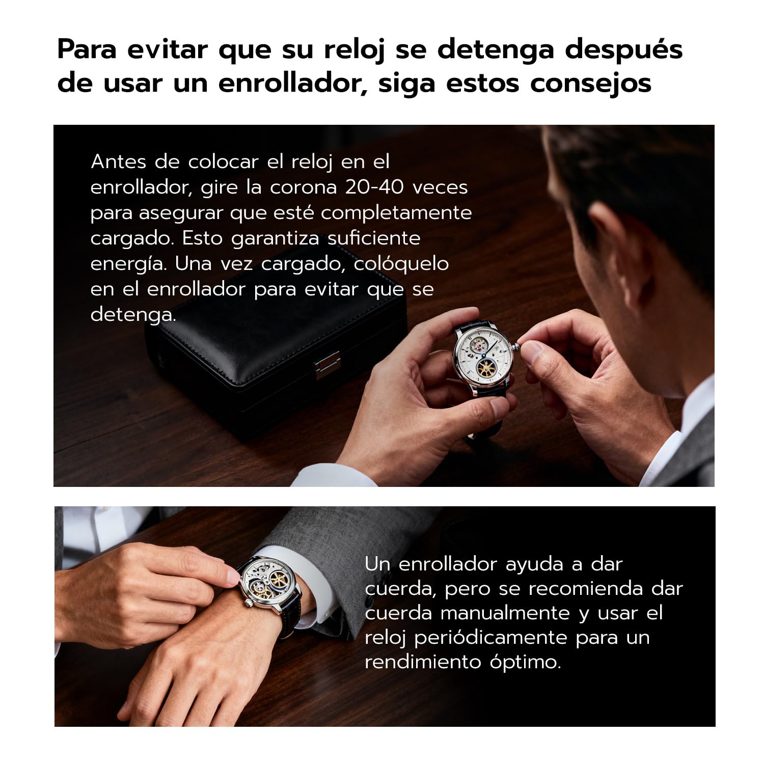 Mcbazel Dual Watch Winder, Cajas Giratorias para Relojes con Luz LED, Estuche para Relojes de Doble Posición, Modos de Rotación Bidireccional, Relojero Automático Almacenamiento – Marrón