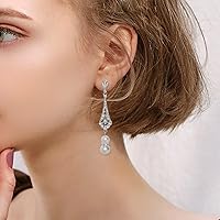 Vista 4 de Aretes colgantes de perlas de los años 20, aretes plateados de boda vintage para mujer