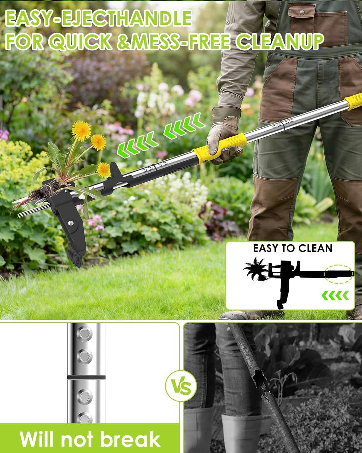 Luvenia Heavy Duty Stand Up Weed Puller Tool, Weed Removal Tool with 41.3" Long Handle & 4 Claw Steel Head, Garden Hand Weeding Tool-Easily Remove Weeds Without Bending, Pulling, or Kneeling