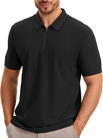 PULI Mens Golf Polo 1/4 Zip Collar Quick Dry Breeze Performance Top