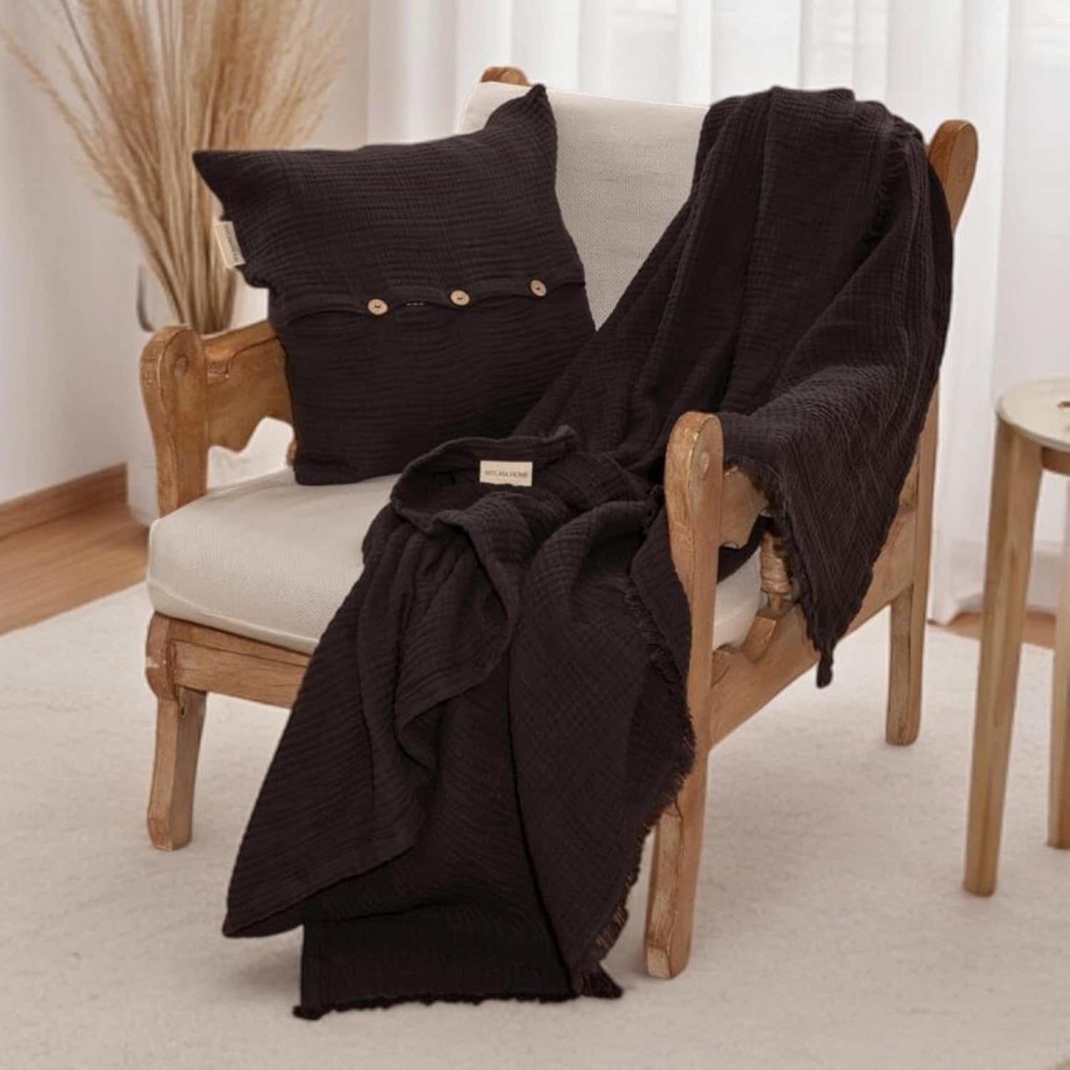 Muslin Blanket - Pure 100% Turkish Cotton Airy Soft Light Versatile Gauze Throw Blanket for Bed, Couch, Sofa (Black, Throw Size (50" x 66" inch)) - Image 2