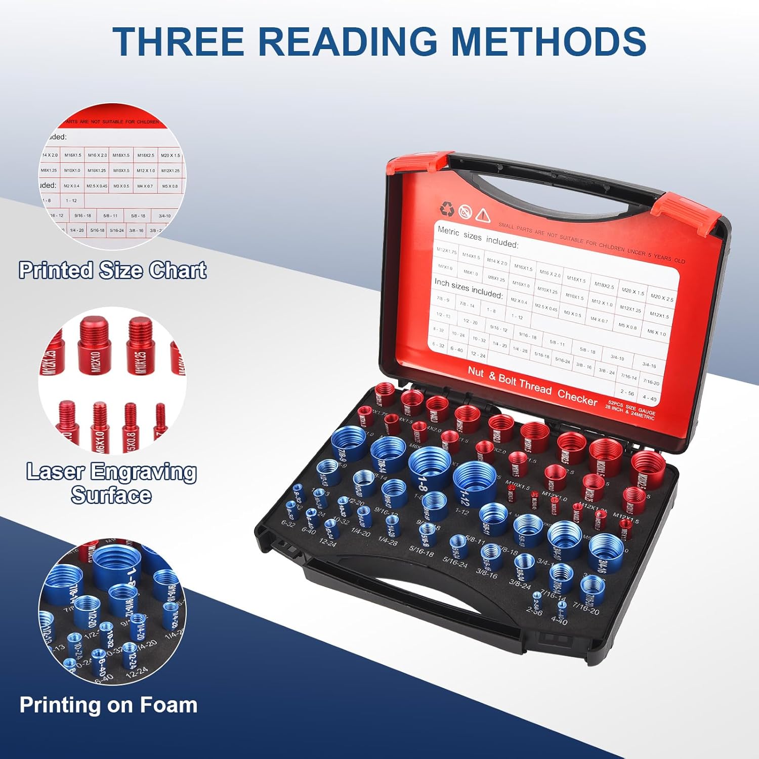 52Pcs Thread Checker, Aluminum Alloy Detachable Nut and Bolt Thread Checker (28 Standard & 24 Metric) Thread Gauge Set Wear Resistant Bolts Size Finder Tool Kit for Narrow and Tricky Area Tight Space