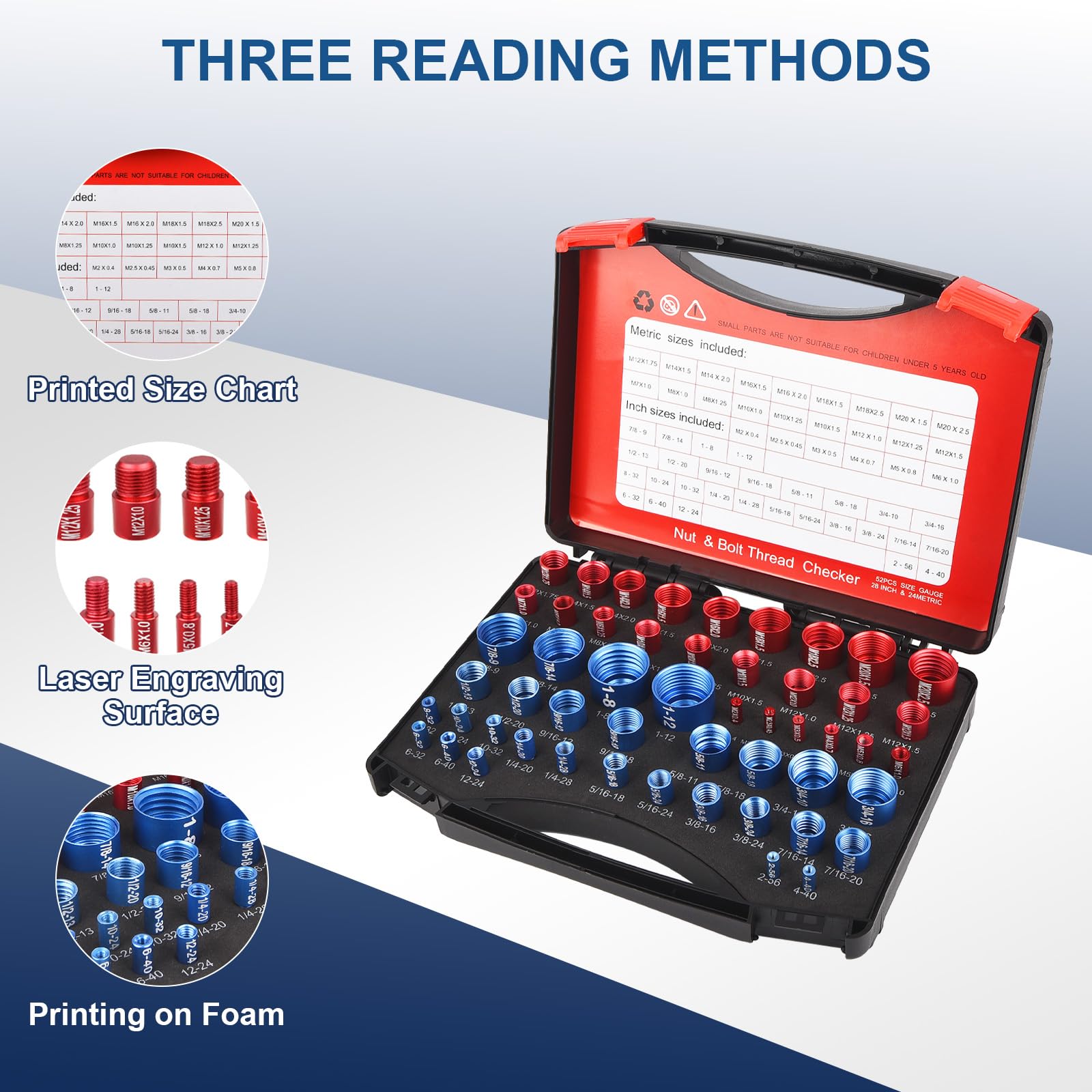 Gewindelehre 52-teiliger Thread Checker Satz Gewindeprüfer Aluminiumlegierung Metrisch Imperial