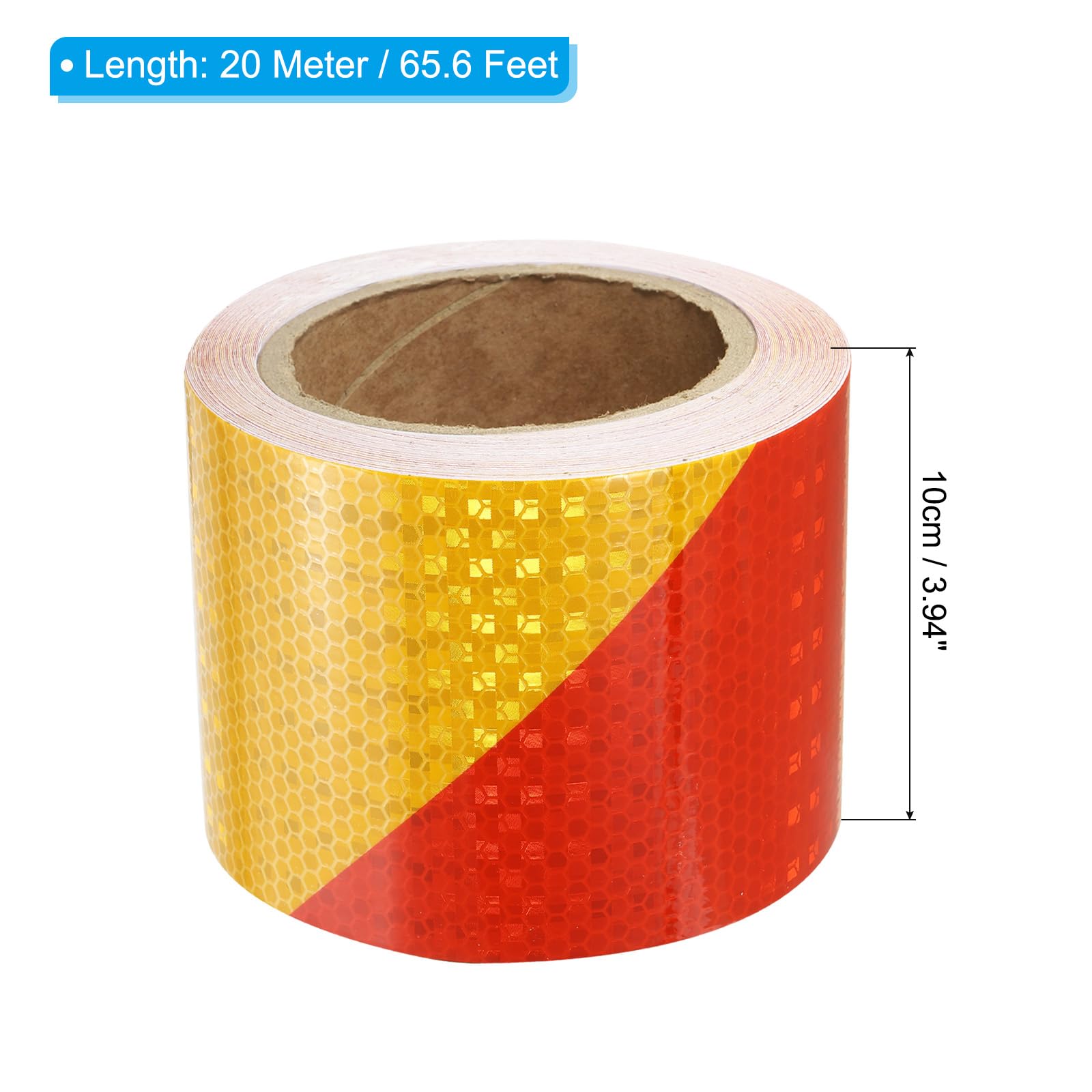 PATIKIL Cinta Reflectante Adhesiva, 10cm x 20m PVC Cinta de Advertencia de Seguridad de Alta Visibilidad Impermeable para Nocturna Camiones Coches Ropa, Raya, Amarillo Rojo