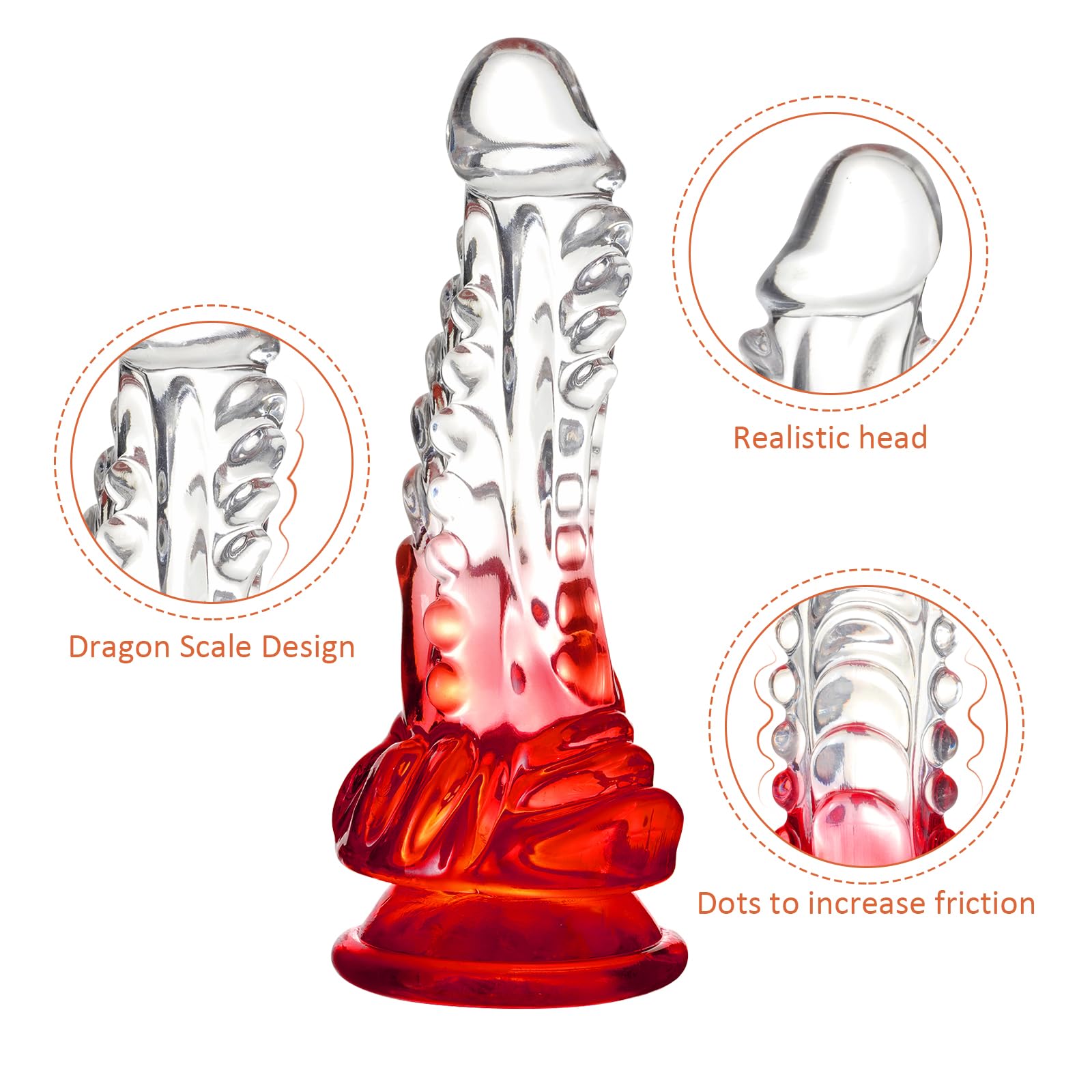 Wdrssfys Dragon Dildo,7.8 Inch Realistic G-spot Dildo Clear-Red Gradient with Barbs,Fantasy Dildo Adult Sex Toys for Women en and Couples: M