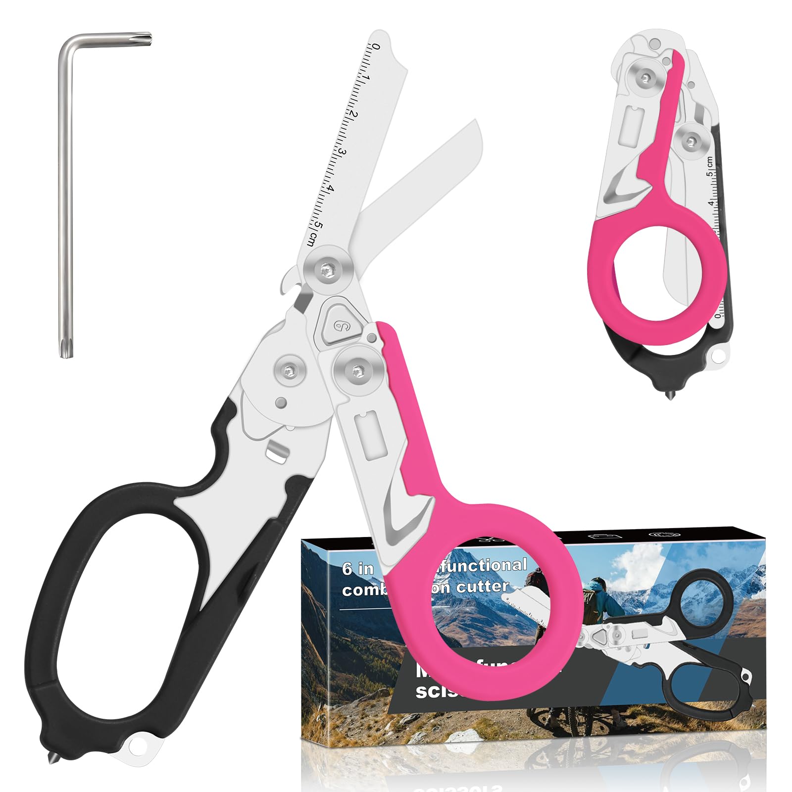 6-in-1 Heavy-Duty Emergency trauma shears (Black Pink)