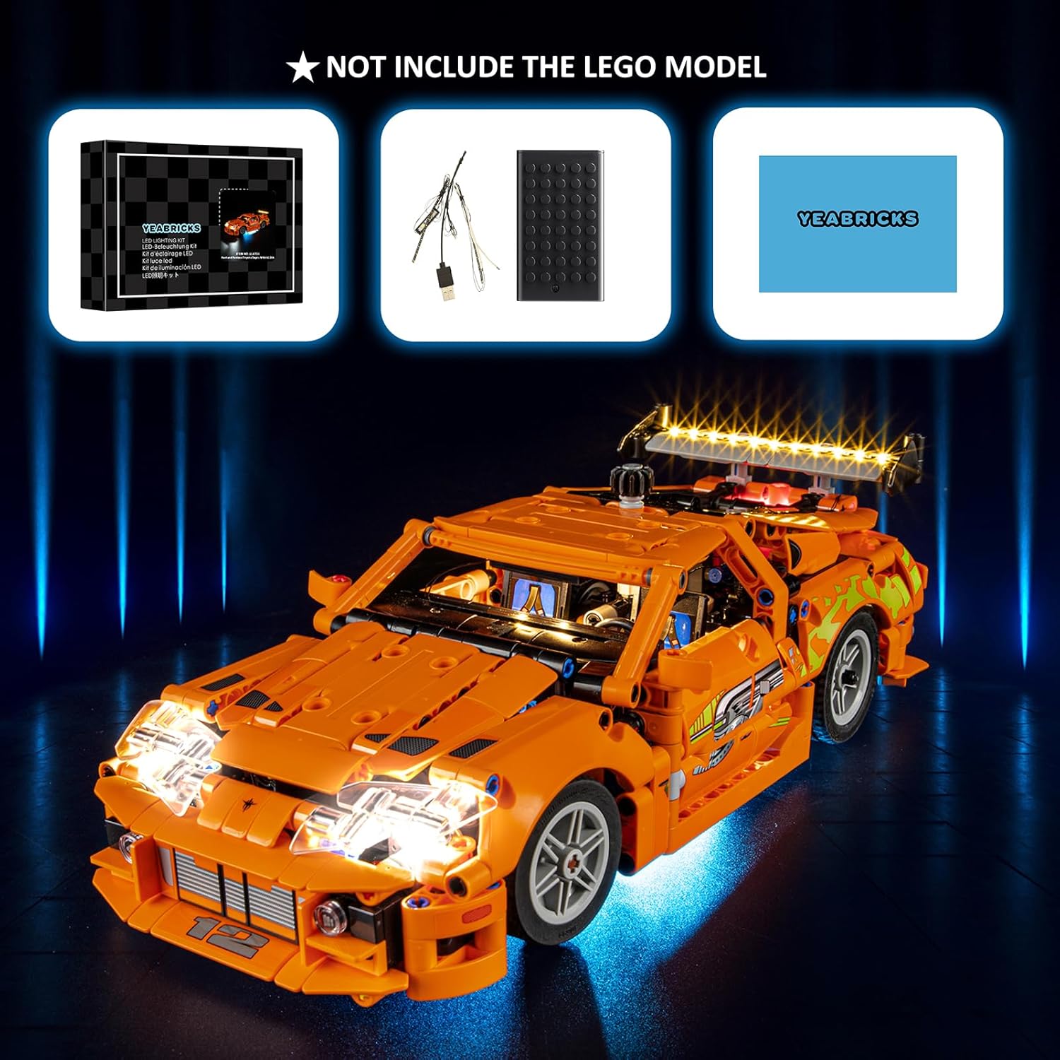 YEABRICKS LED Light for 42204 Technic Fast and Furious Toyota Supra MK4 Building Blocks Model (Building Set NOT Included)