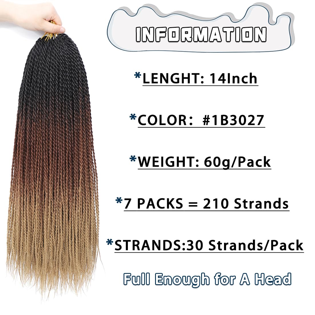 Crochet Braids Senegalese Twist Crochet Hair 7 Packs Pre Looped Micro Senegalese Twist Braiding Hair Ombre Crochet Braids for Women (14inch, 1B/30/27)