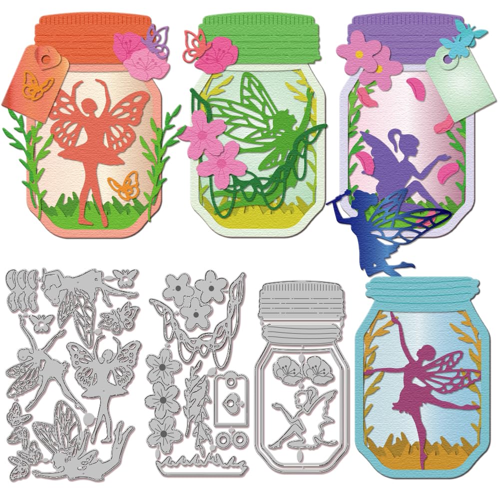 GLOBLELAND Jar Fairy Cutting Dies Metal Flower Grass Die Cuts Butterfly Twig Cutting Embossing Templates for Scrapbooking Crafts Paper Cards Making